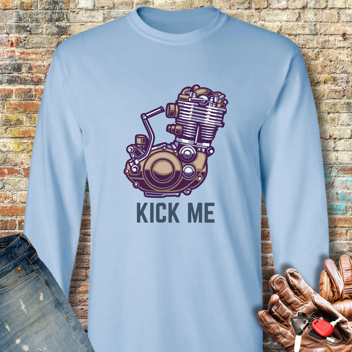 Kick Me Long Sleeve T-Shirt - Light Blue