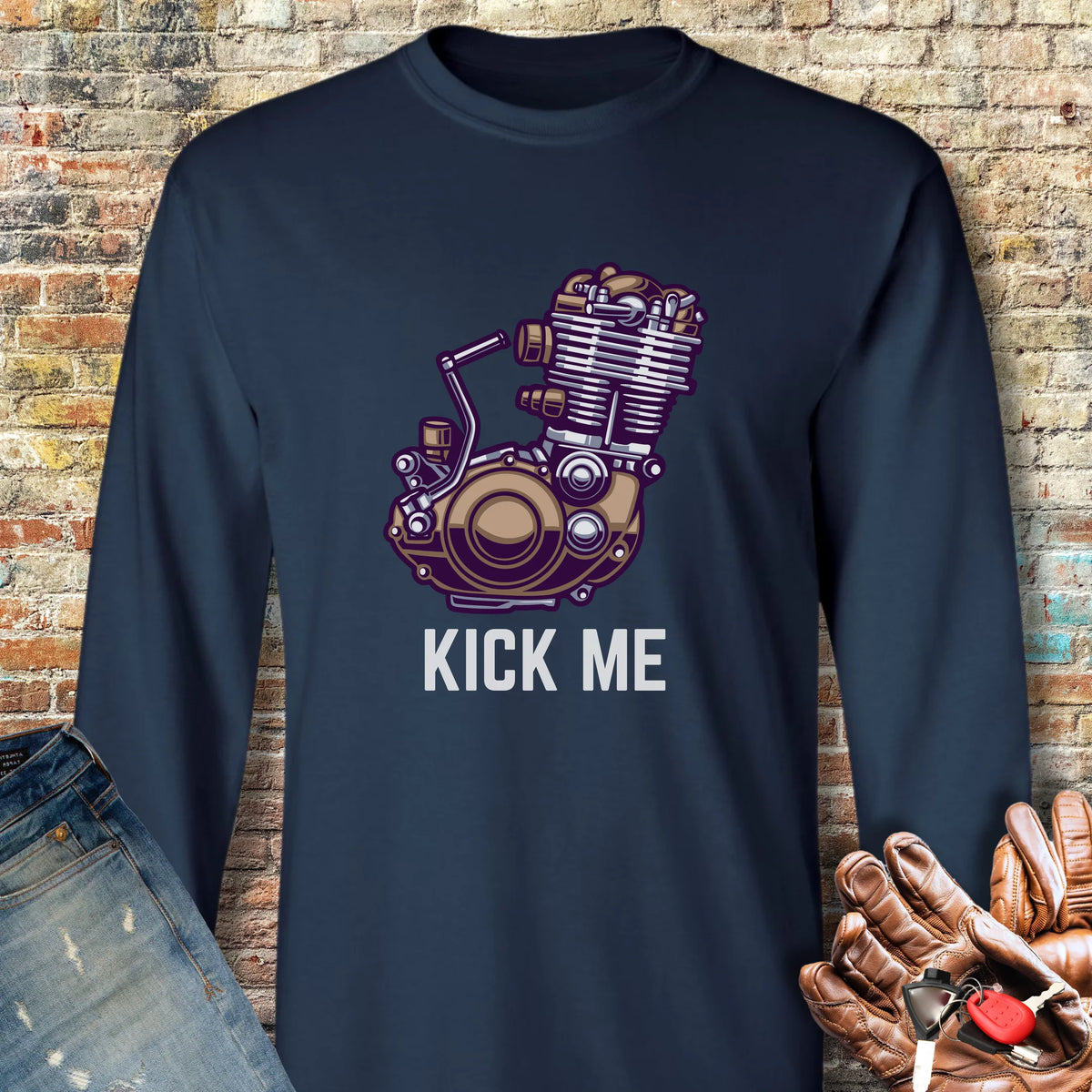 Kick Me Long Sleeve T-Shirt - Navy