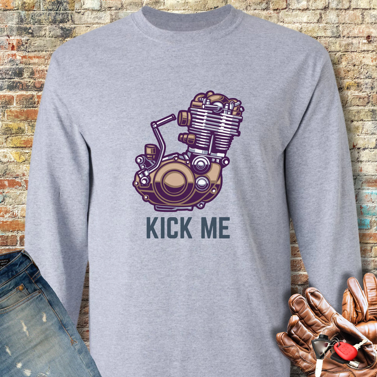 Kick Me Long Sleeve T-Shirt - Sport Grey