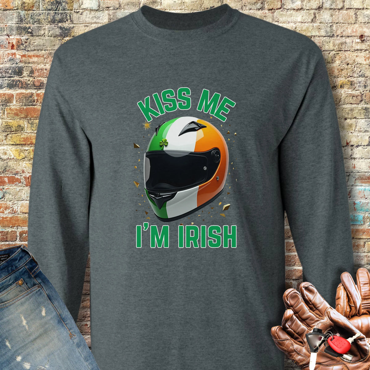 Kiss Me (Helmet) Long Sleeve T-Shirt - Dark Heather