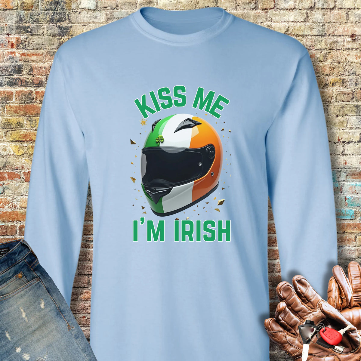 Kiss Me (Helmet) Long Sleeve T-Shirt - Light Blue