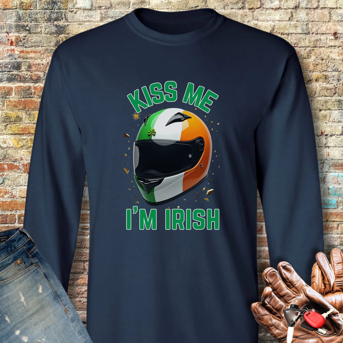 Kiss Me (Helmet) Long Sleeve T-Shirt - Navy