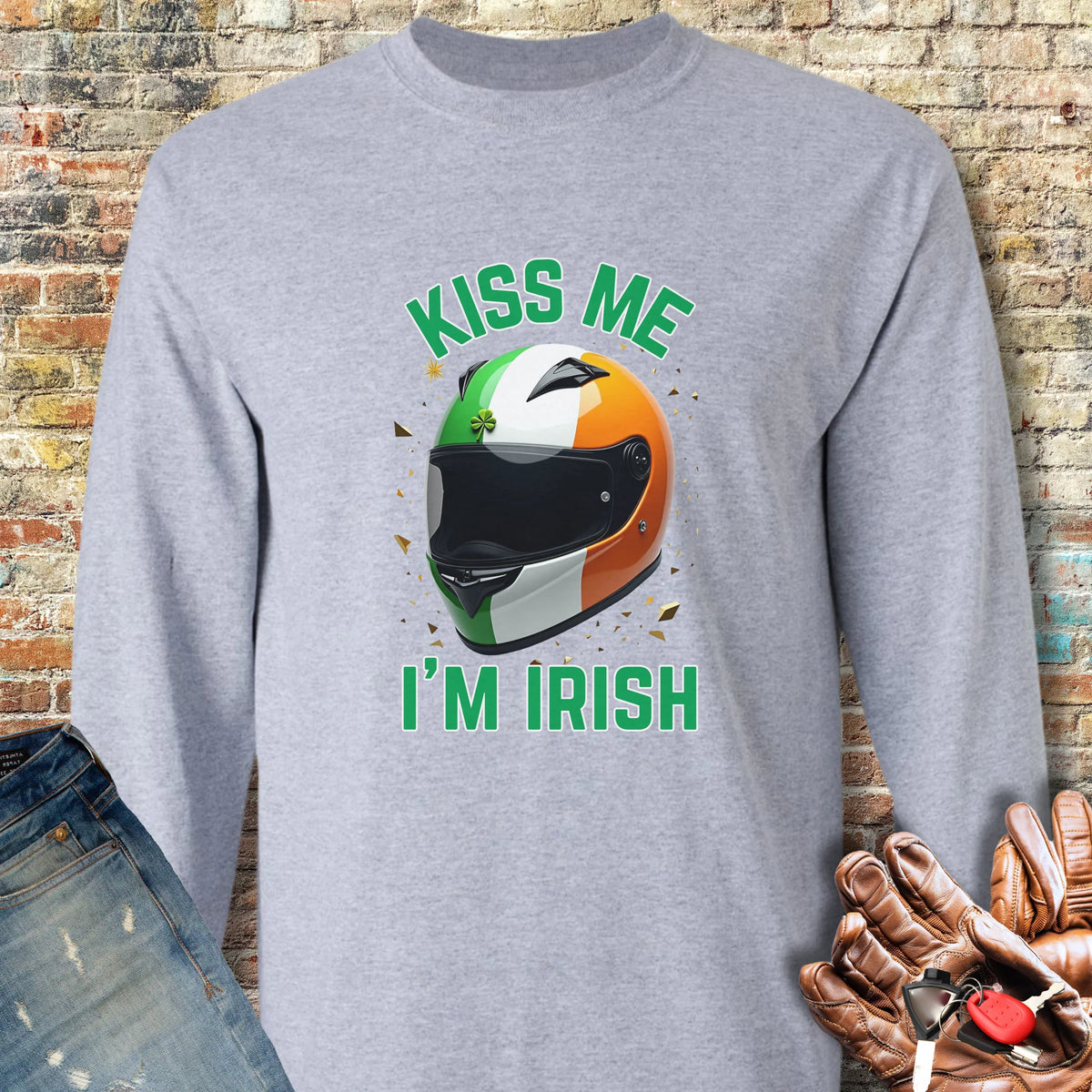 Kiss Me (Helmet) Long Sleeve T-Shirt - Sport Grey