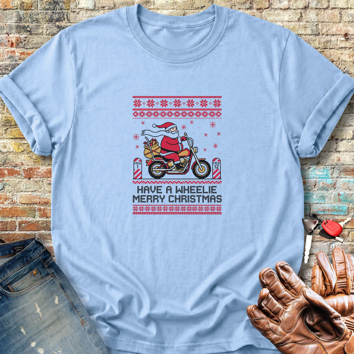 Knitted Santa Classic T-Shirt - Light Blue
