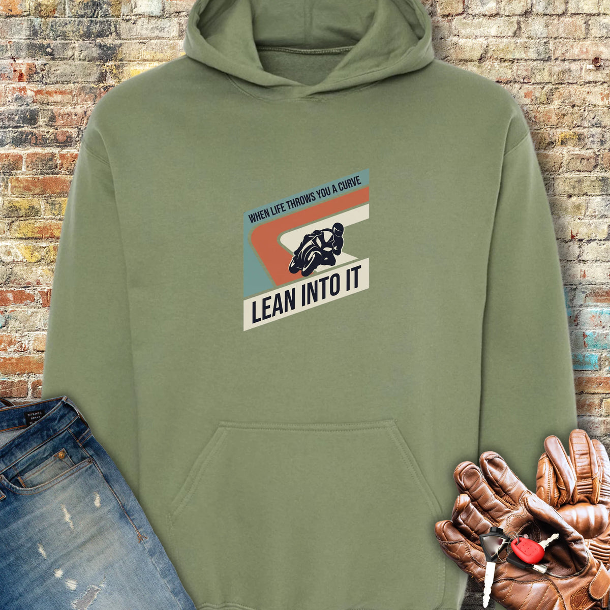 Lean Into It Hoodie - Military Green