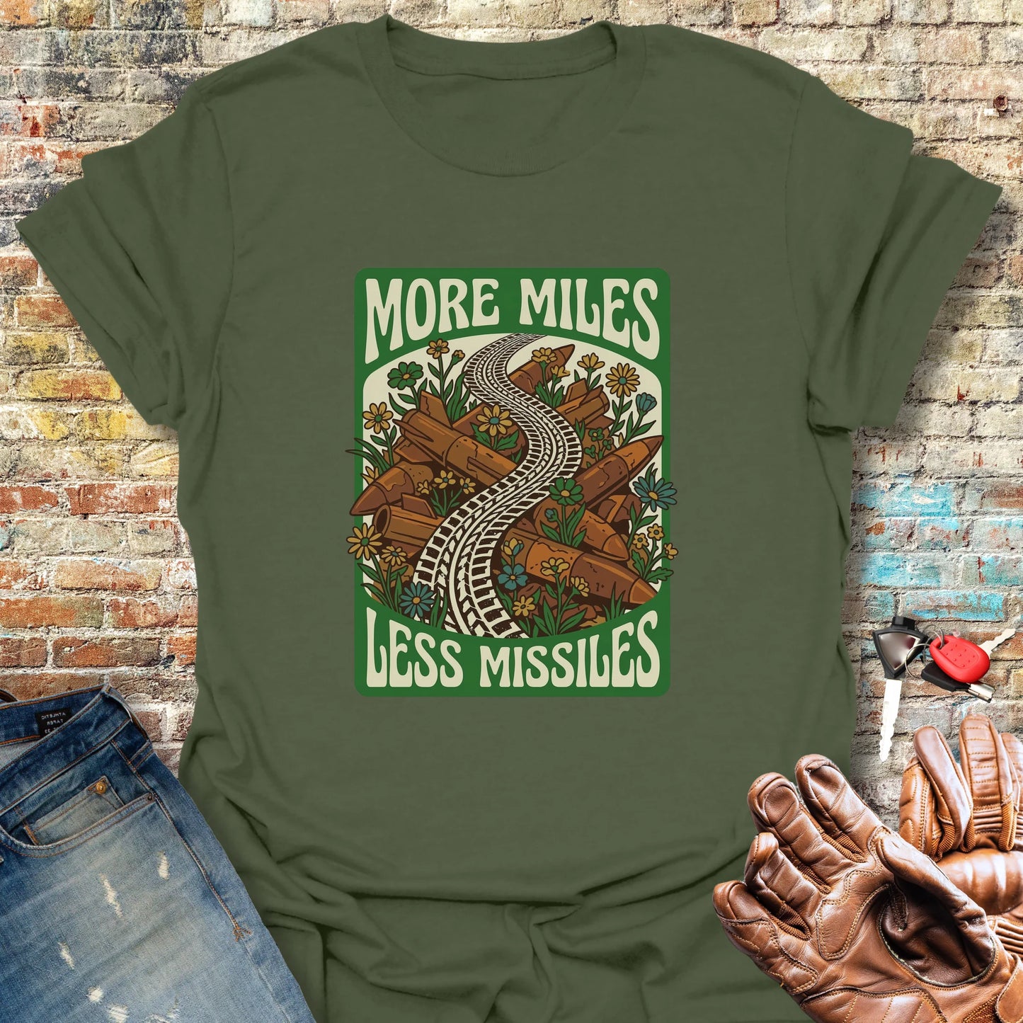 Less Missiles T-Shirt - Military Green