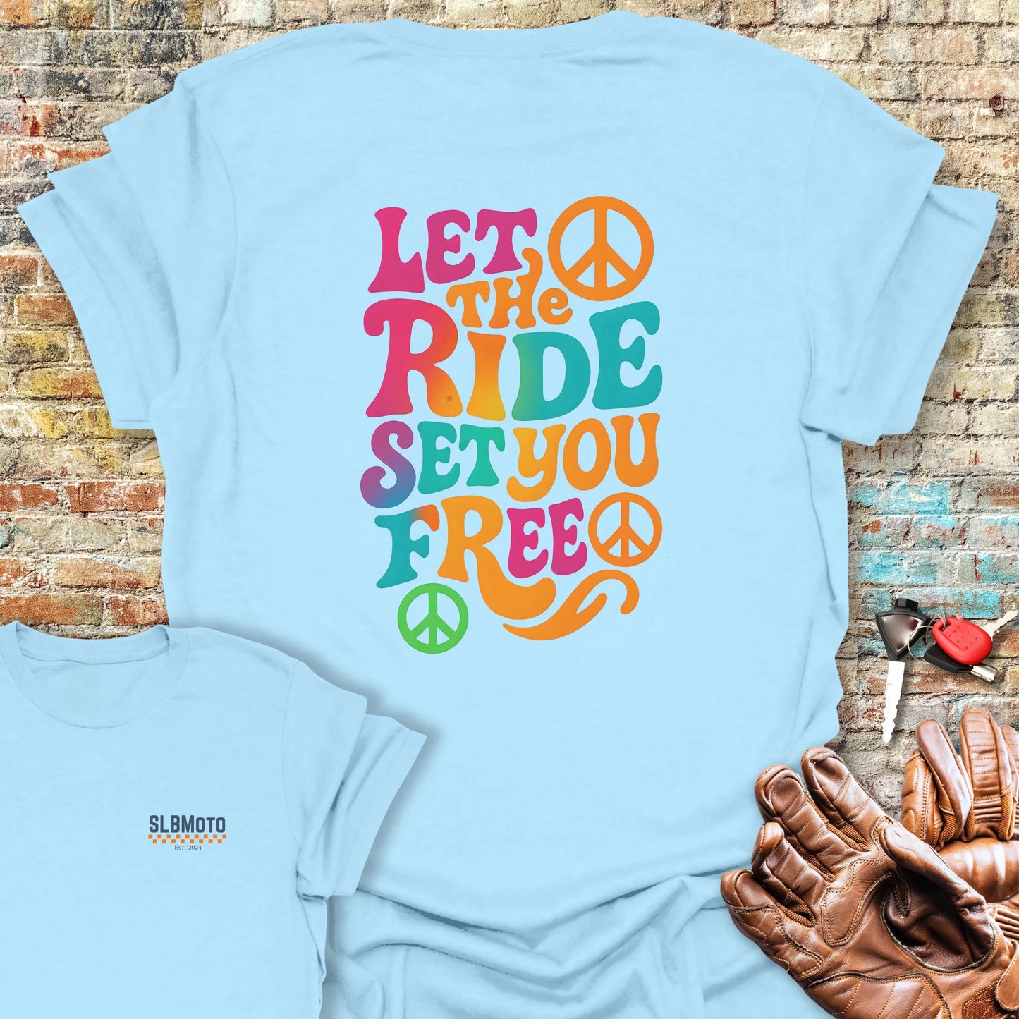 Let The Ride Back Print T-Shirt - Light Blue