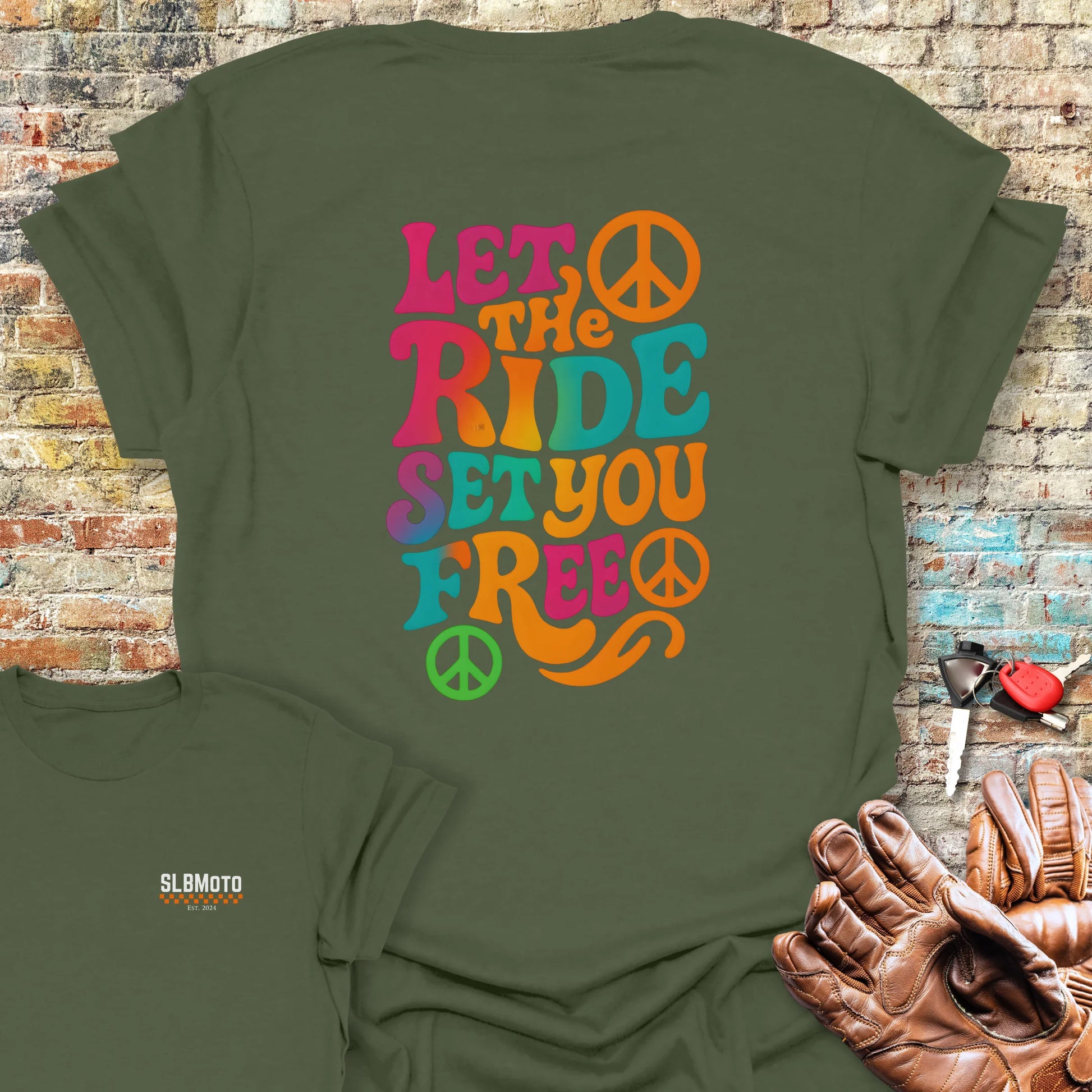 Let The Ride Back Print T-Shirt - Military Green