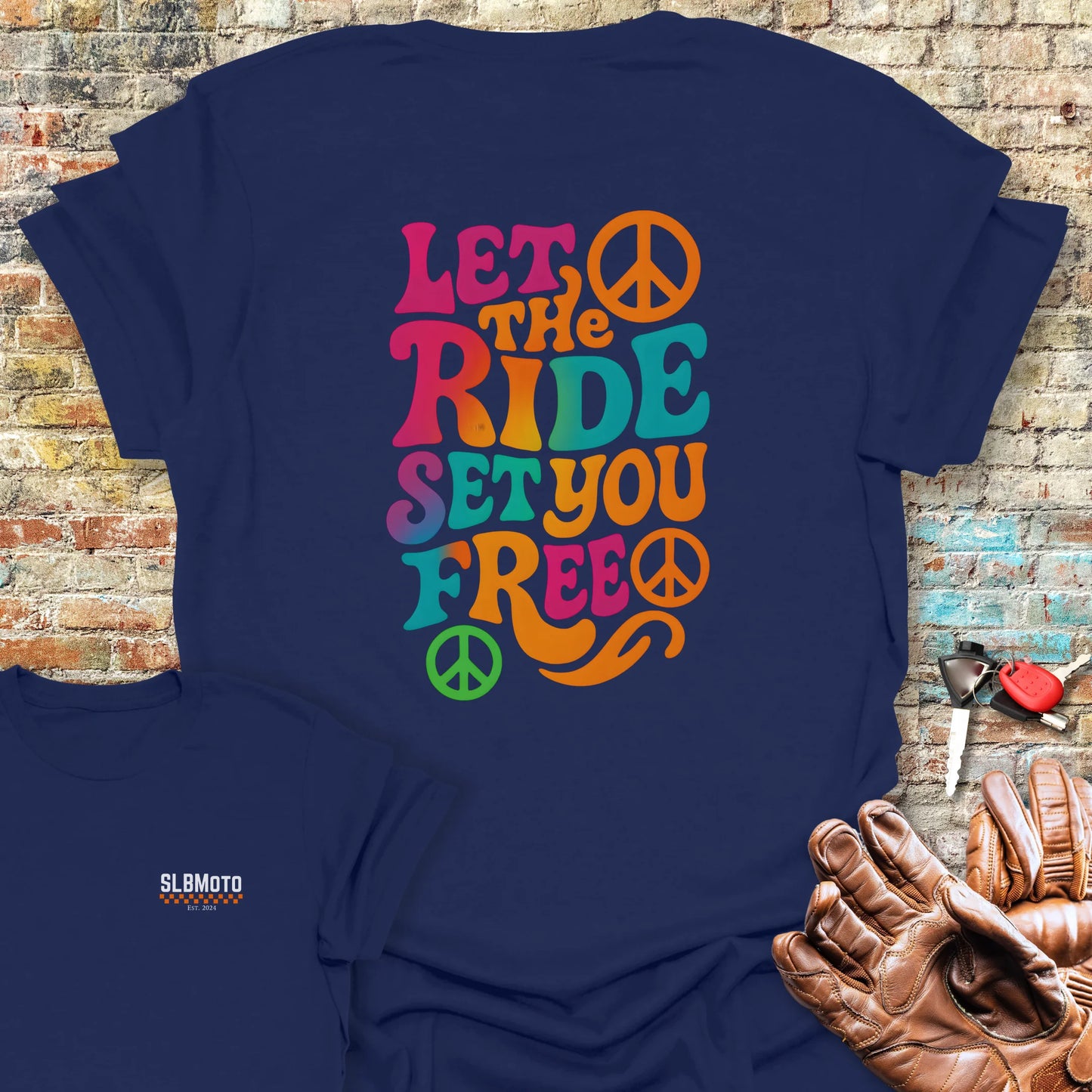 Let The Ride Back Print T-Shirt - Navy