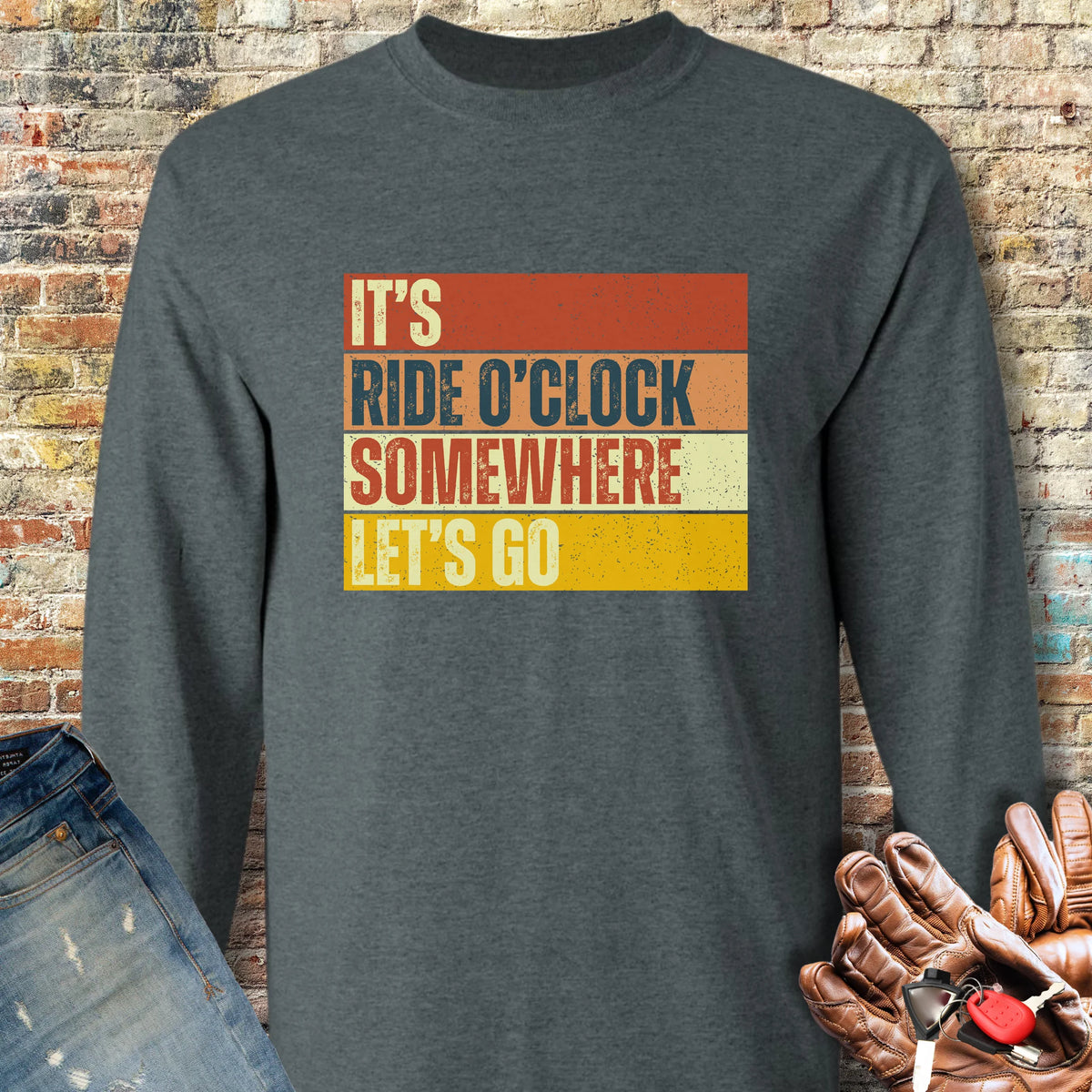 Let's Go (Block) Long Sleeve T-Shirt - Dark Heather
