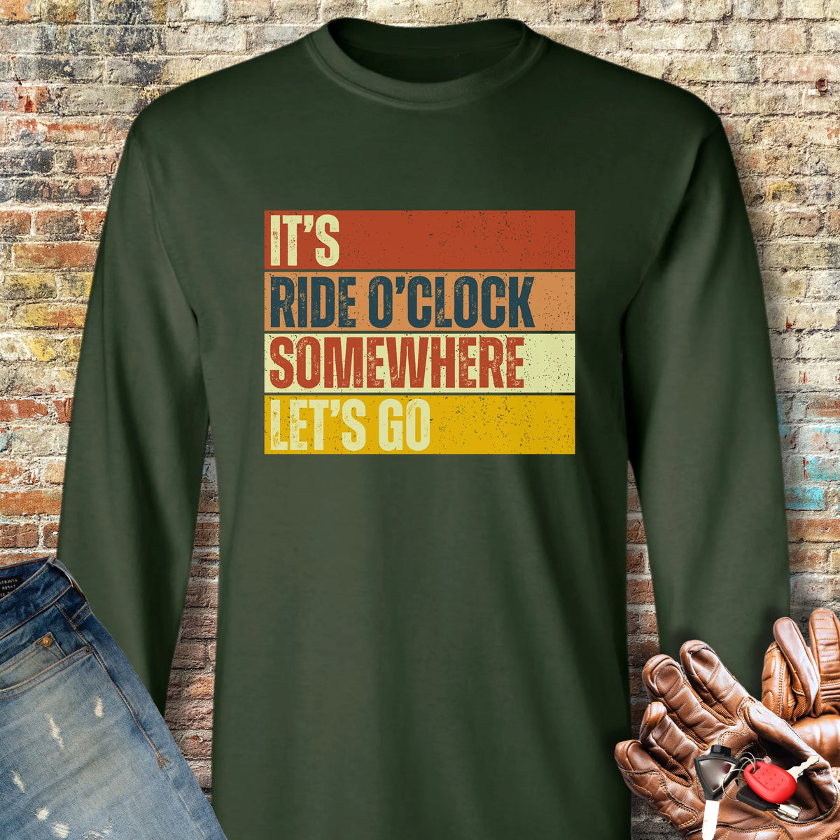 Let's Go (Block) Long Sleeve T-Shirt - Forest Green