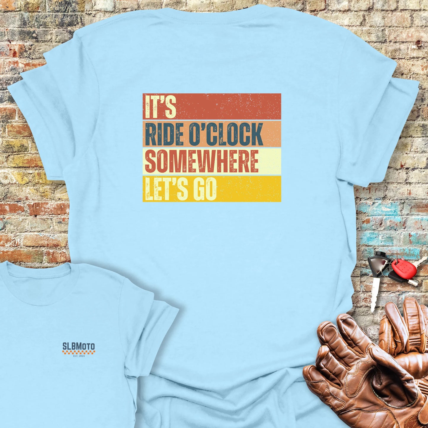 Let's Go (Block) Back Print T-Shirt - Light Blue