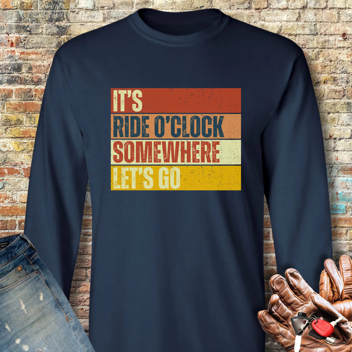 Let's Go (Block) Long Sleeve T-Shirt - Navy
