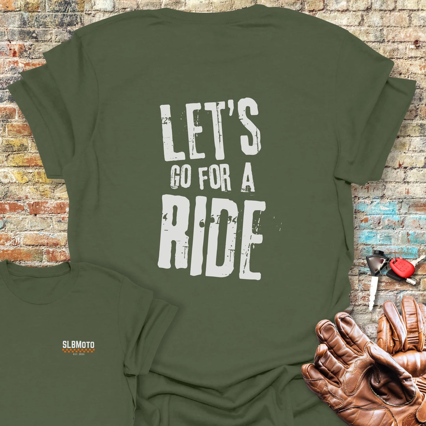 Let's Go Large Back Print T-Shirt - Military Green