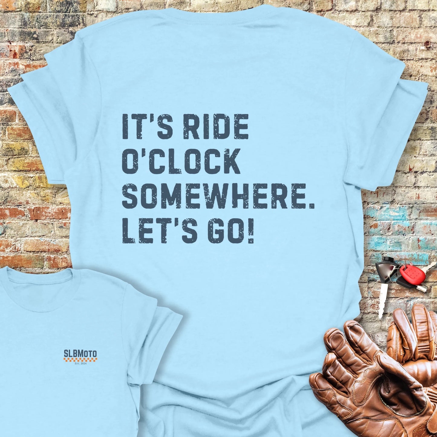 Let's Go (Text) Back Print T-Shirt - Light Blue