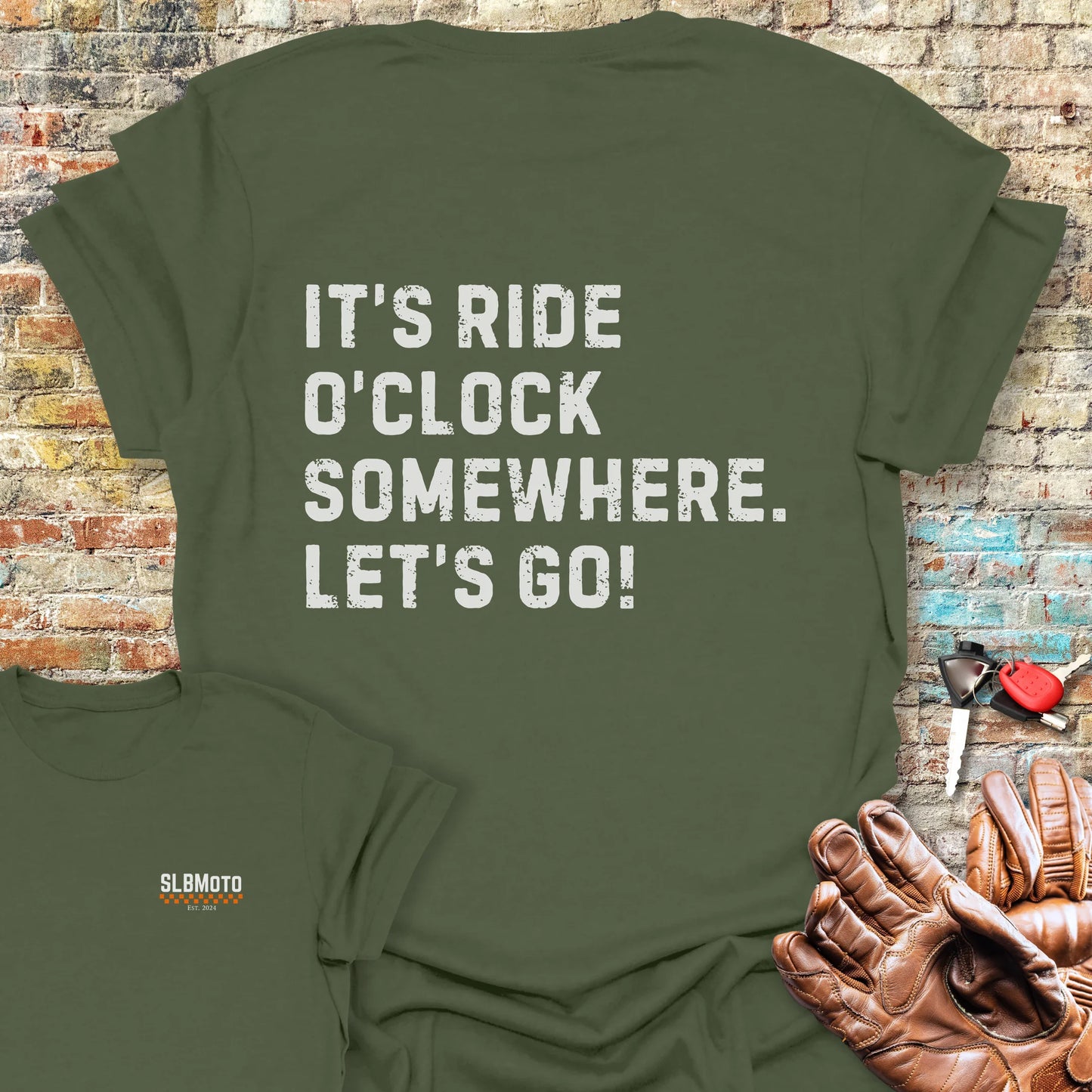 Let's Go (Text) Back Print T-Shirt - Military Green