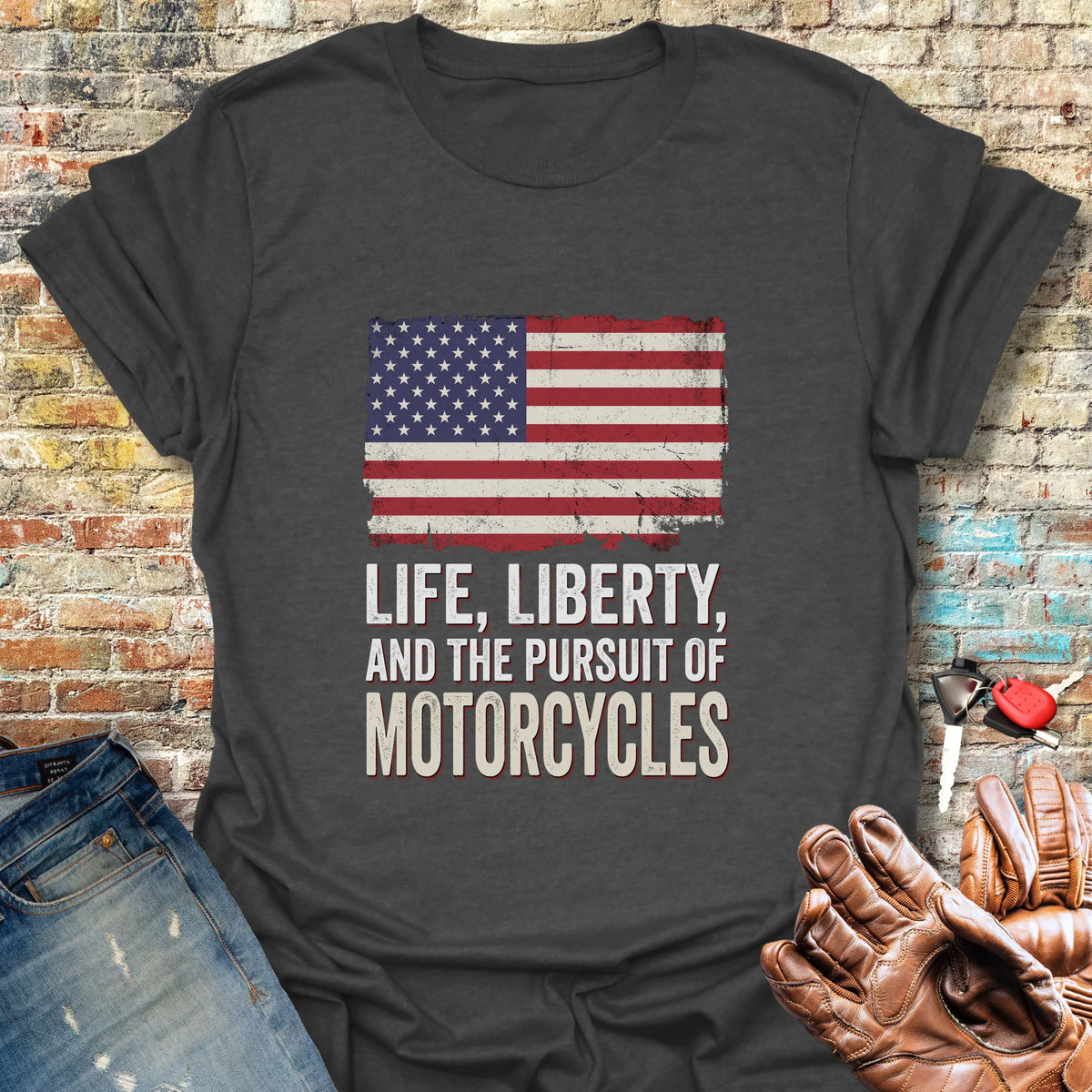 Life Liberty Motorcycles T-Shirt - Dark Heather