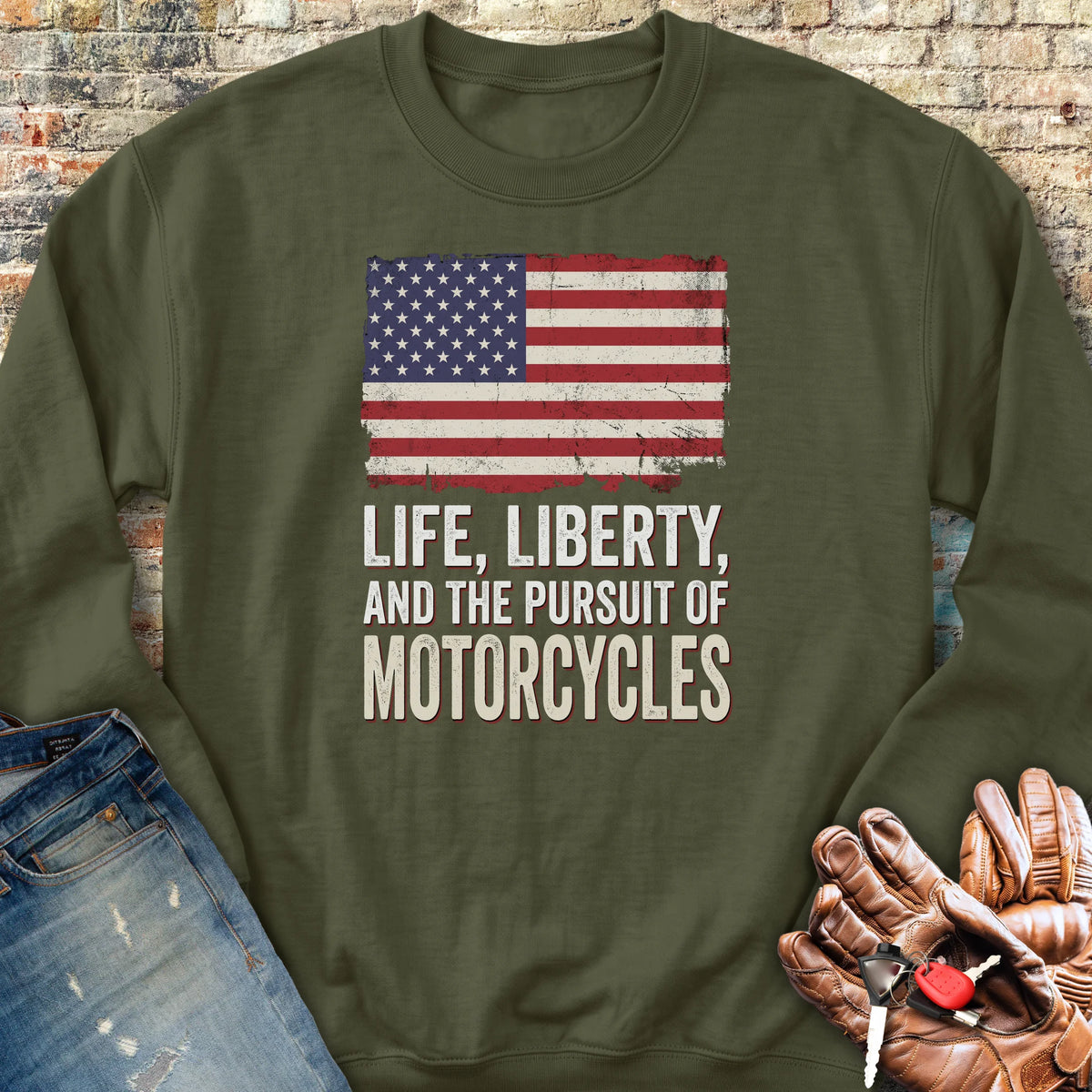 Life Liberty Motorcycles Sweatshirt - Military Green