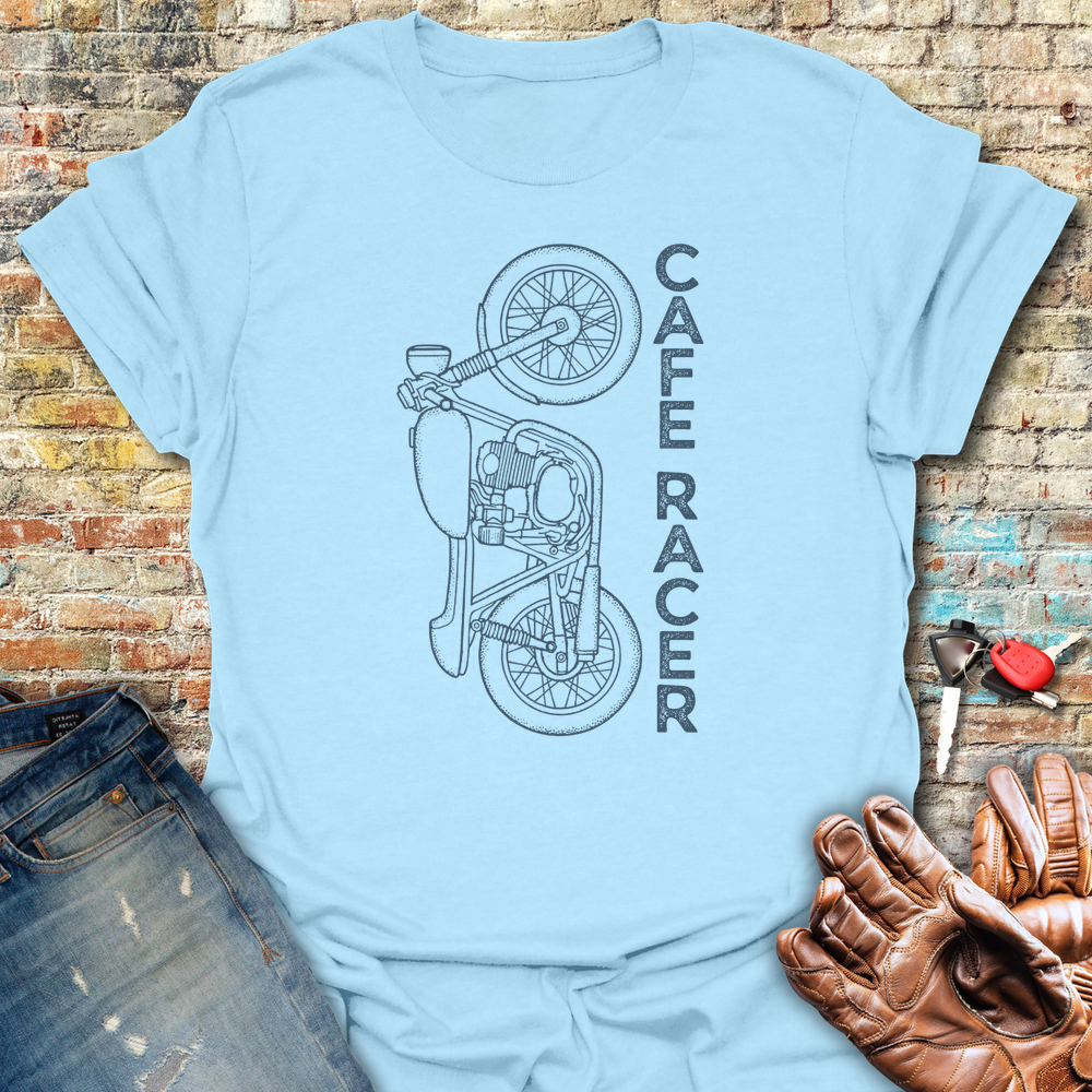Cafe Racer Vertical T-Shirt - Light Blue