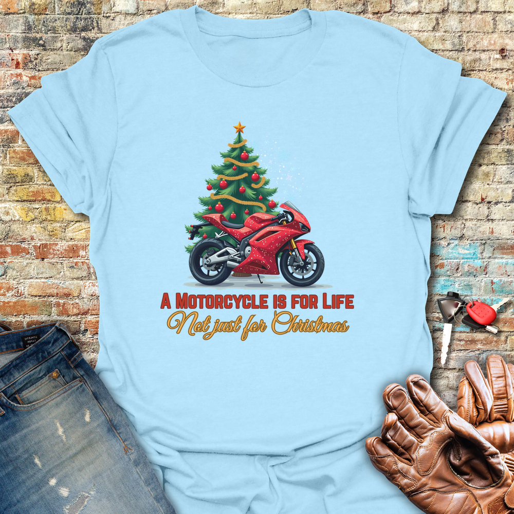 A Motorbike Is For Life Dark Image T-Shirt - Light Blue