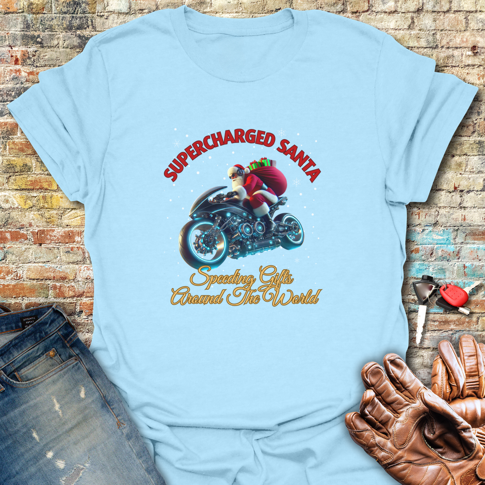 Supercharged Santa T-Shirt - Light Blue