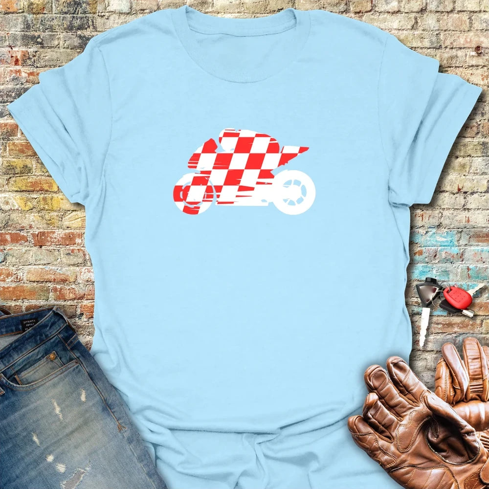 Chequered Racer T-Shirt - Light Blue