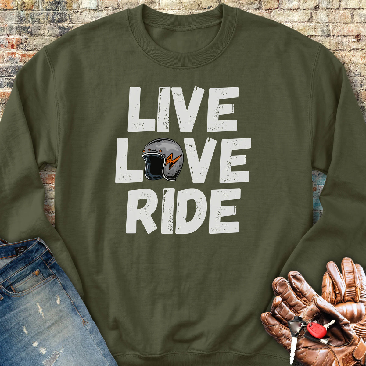 Live Love Ride Sweatshirt - Military Green