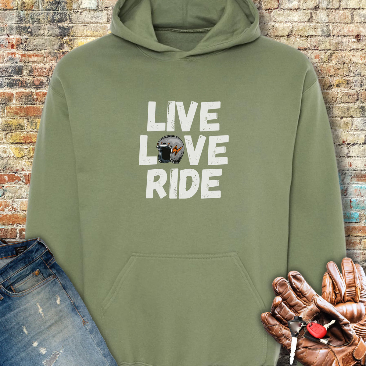Live Love Ride Hoodie - Military Green