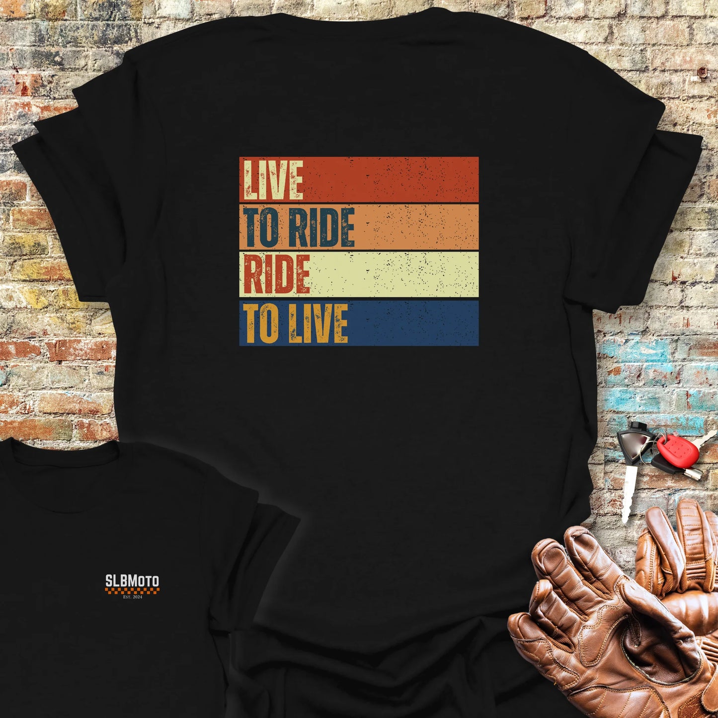 Live To Ride (Block) Back Print T-Shirt - Black