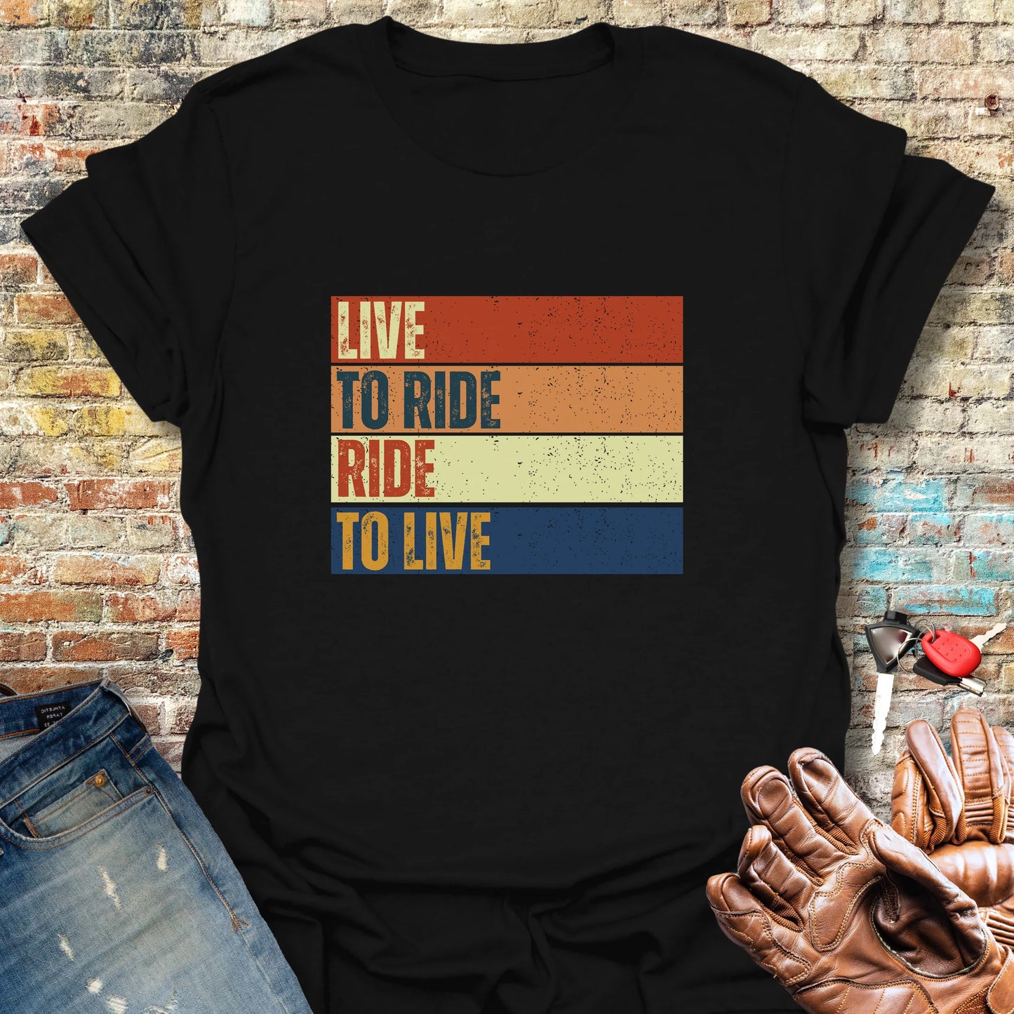 Live To Ride (Block) T-Shirt - Black
