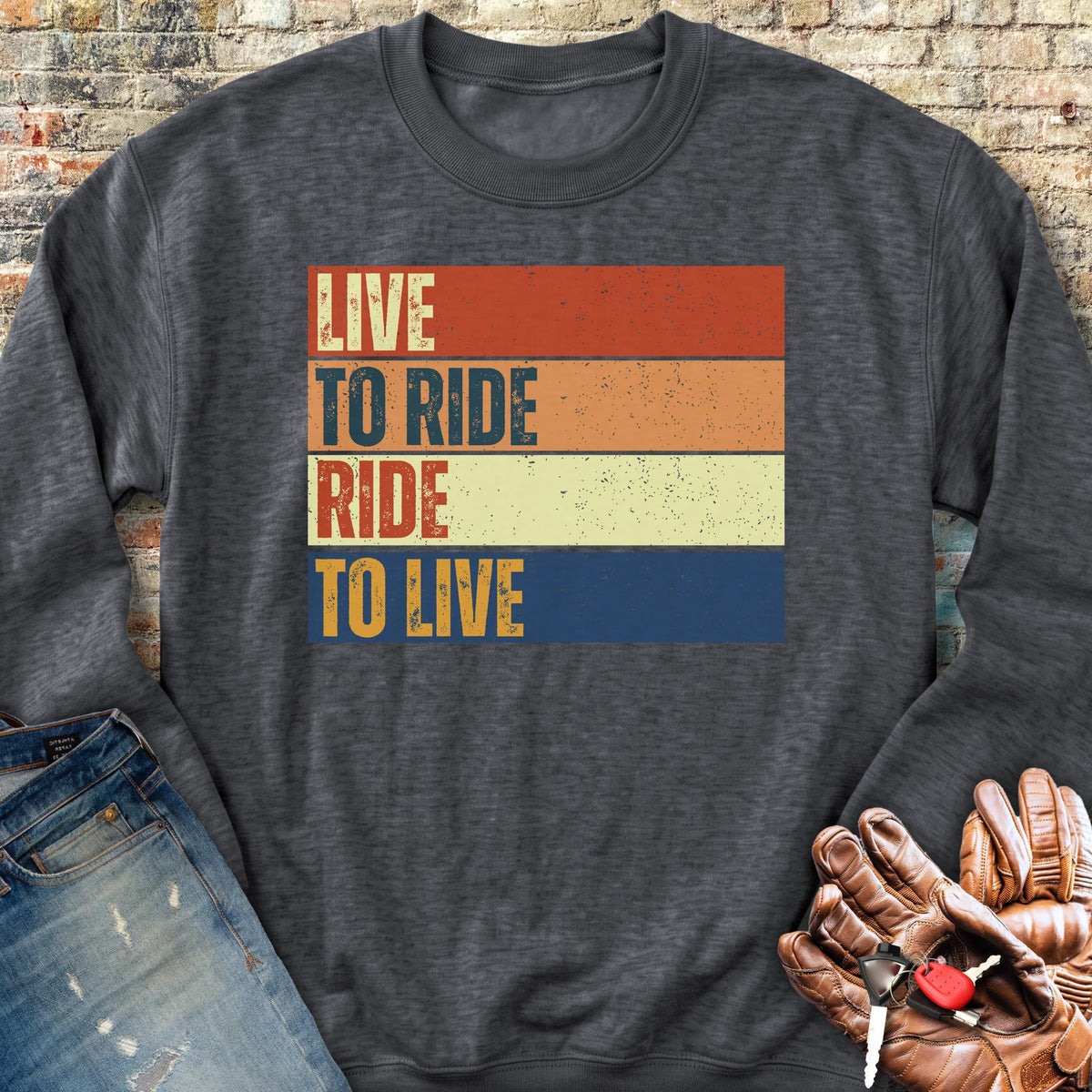 Live To Ride (Block) Sweatshirt - Dark Heather