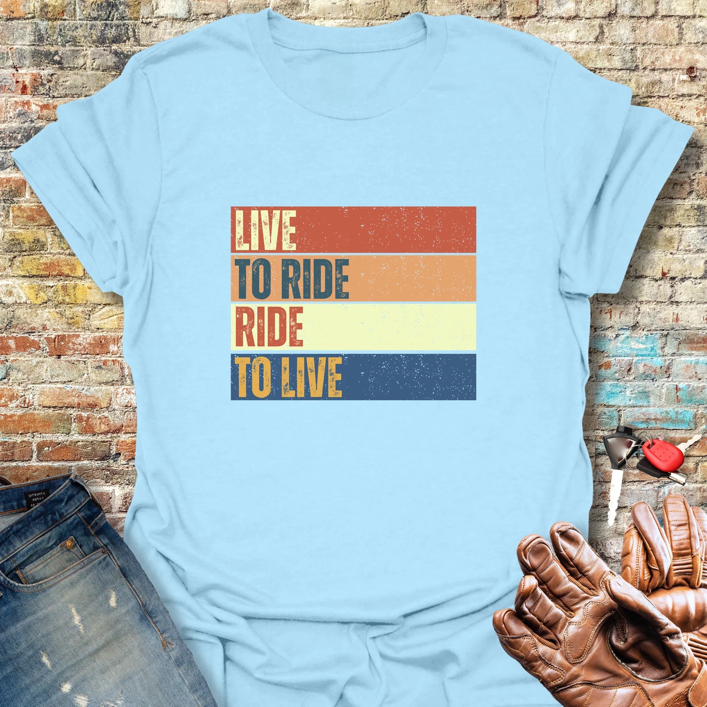 Live To Ride (Block) T-Shirt - Light Blue