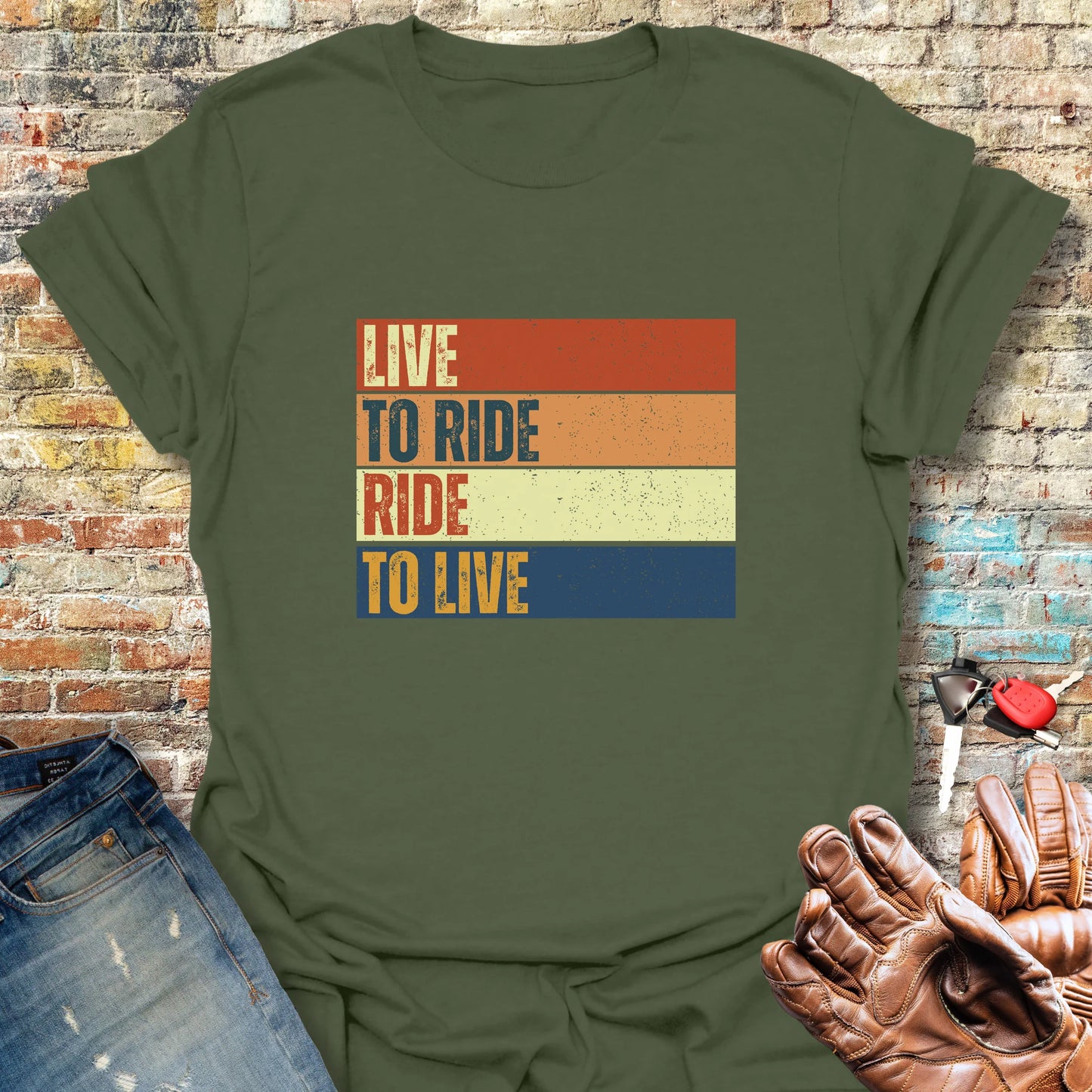 Live To Ride (Block) T-Shirt - Military Green