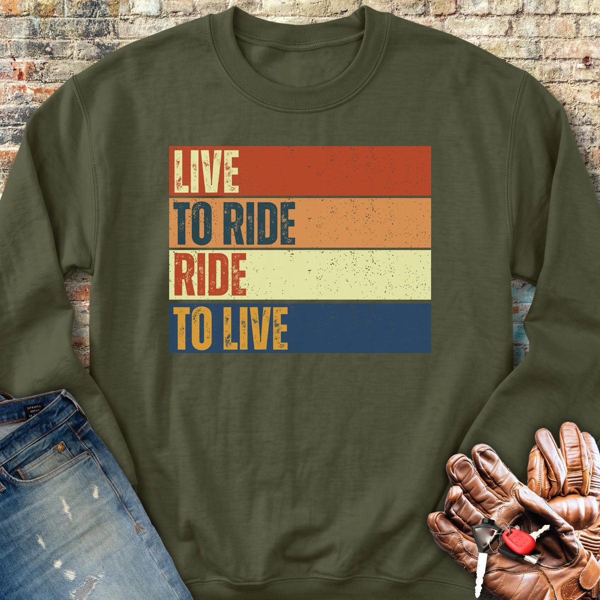 Live To Ride (Block) Sweatshirt - Military Green