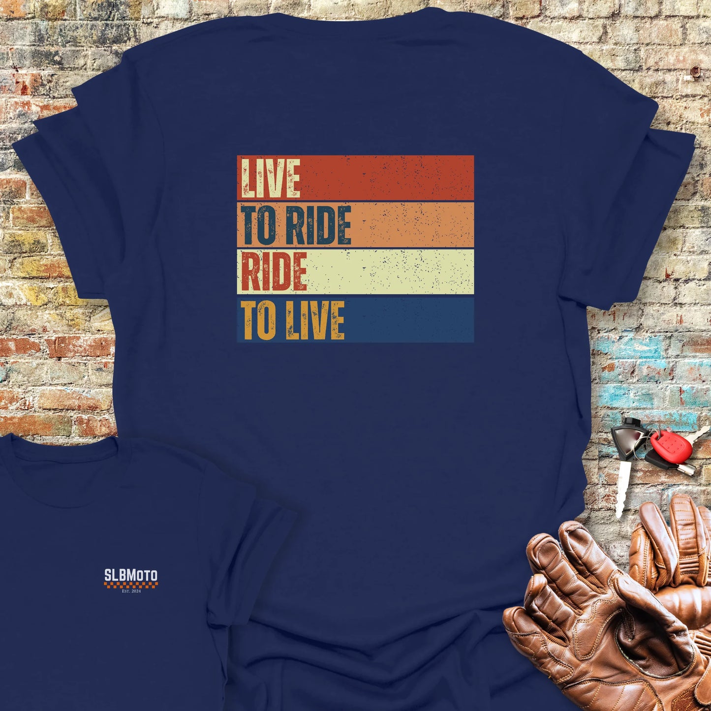 Live To Ride (Block) Back Print T-Shirt - Navy