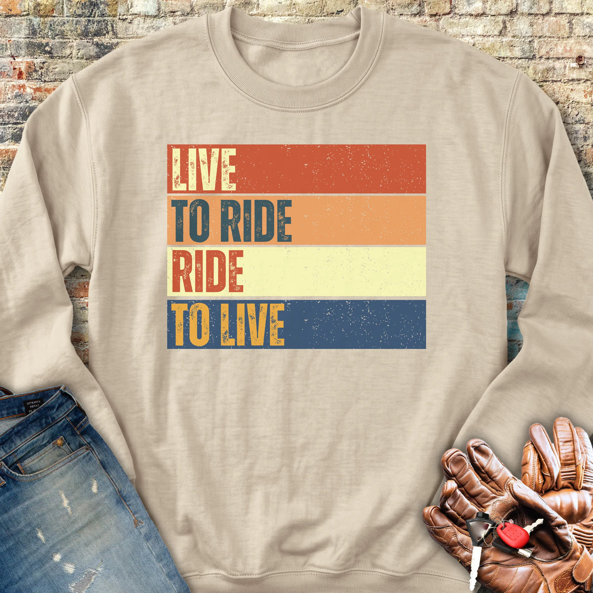 Live To Ride (Block) Sweatshirt - Sand