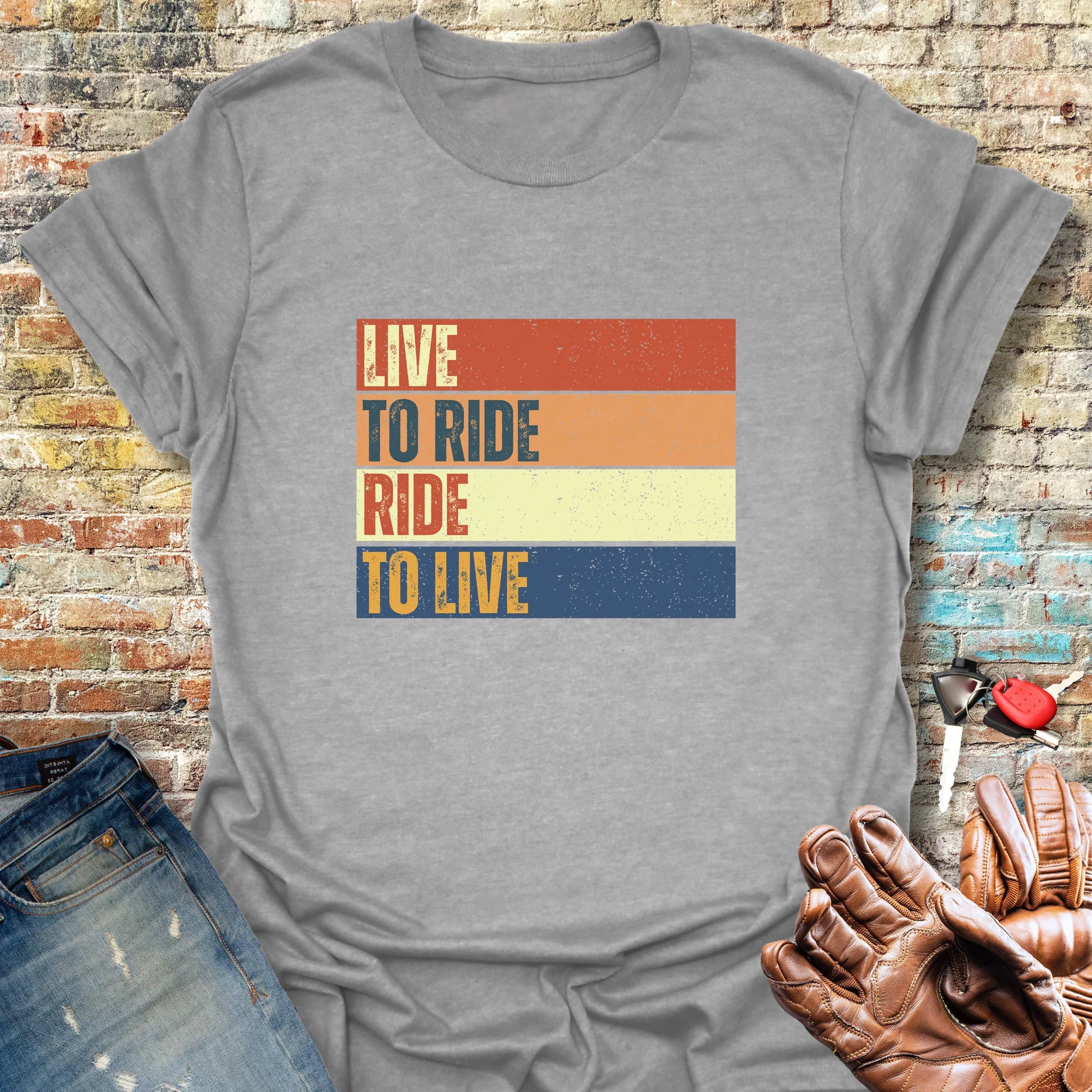 Live To Ride (Block) T-Shirt - Sport Grey