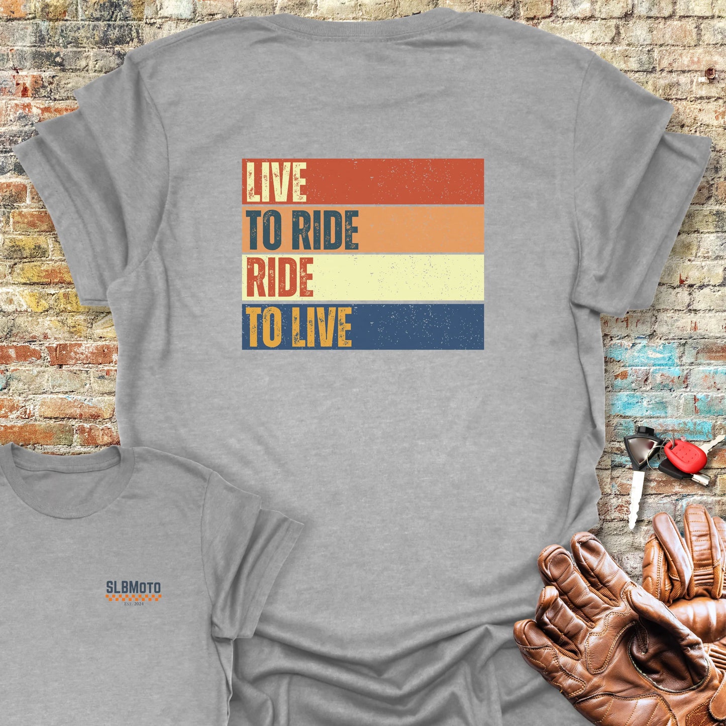 Live To Ride (Block) Back Print T-Shirt - Sport Grey