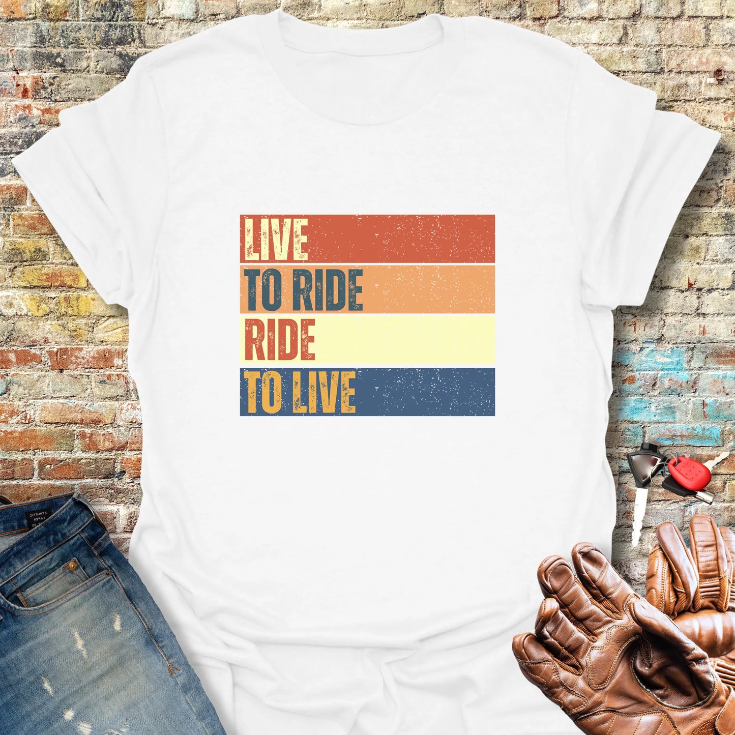 Live To Ride (Block) T-Shirt - White