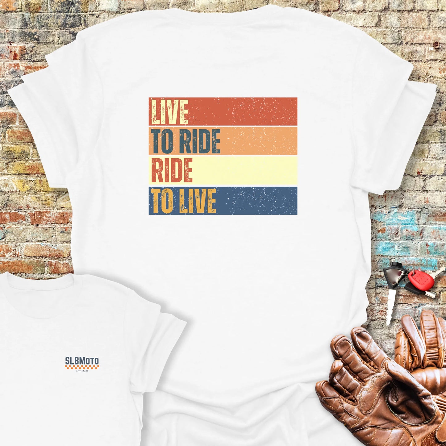 Live To Ride (Block) Back Print T-Shirt - White