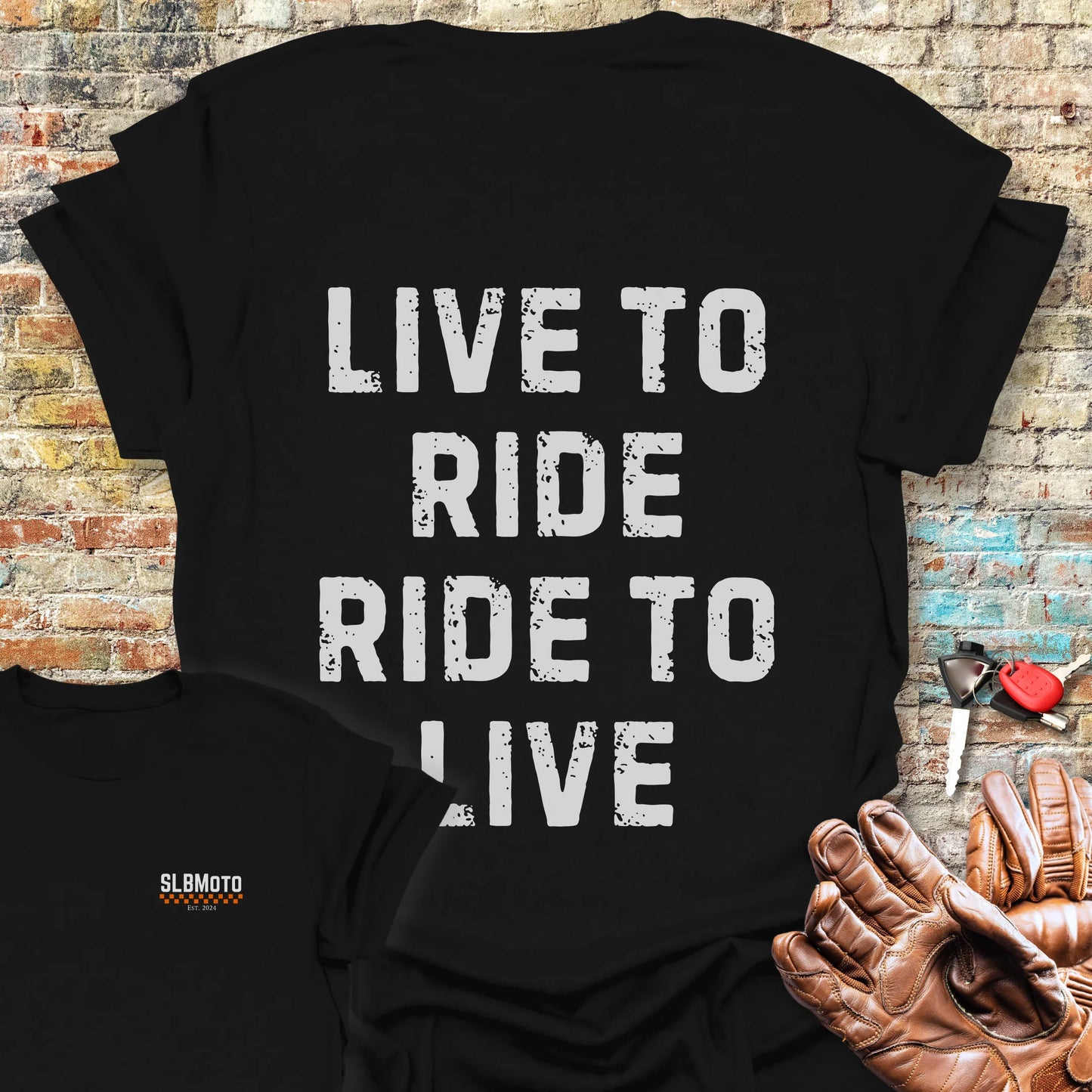 Live To Ride (Text) Back Print T-Shirt - Black