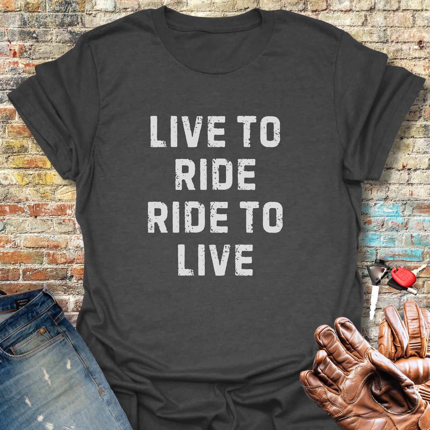 Live To Ride (Text) T-Shirt - Dark Heather