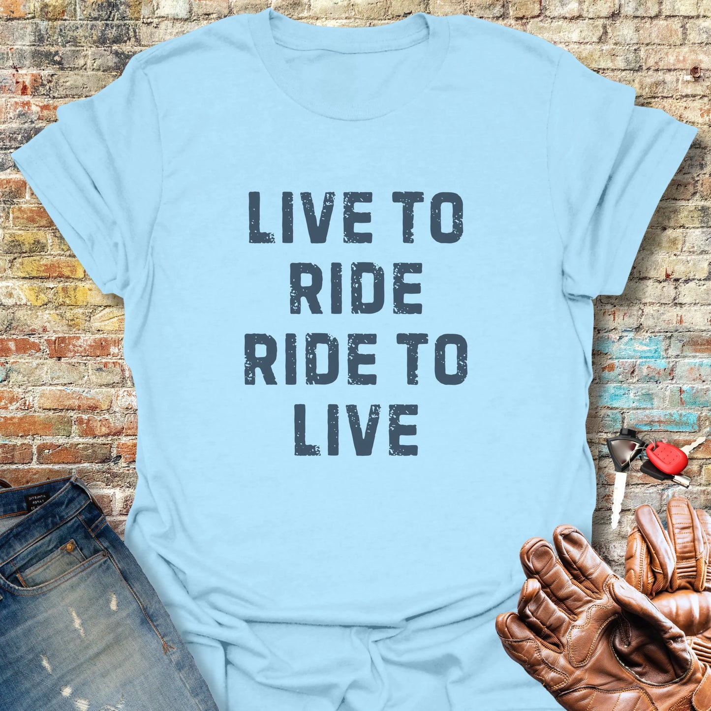 Live To Ride (Text) T-Shirt - Light Blue