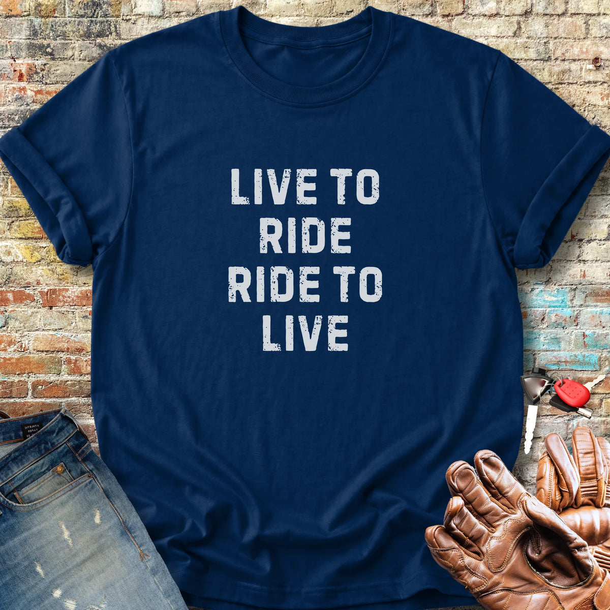 Live To Ride (Text) Classic T-Shirt - Navy