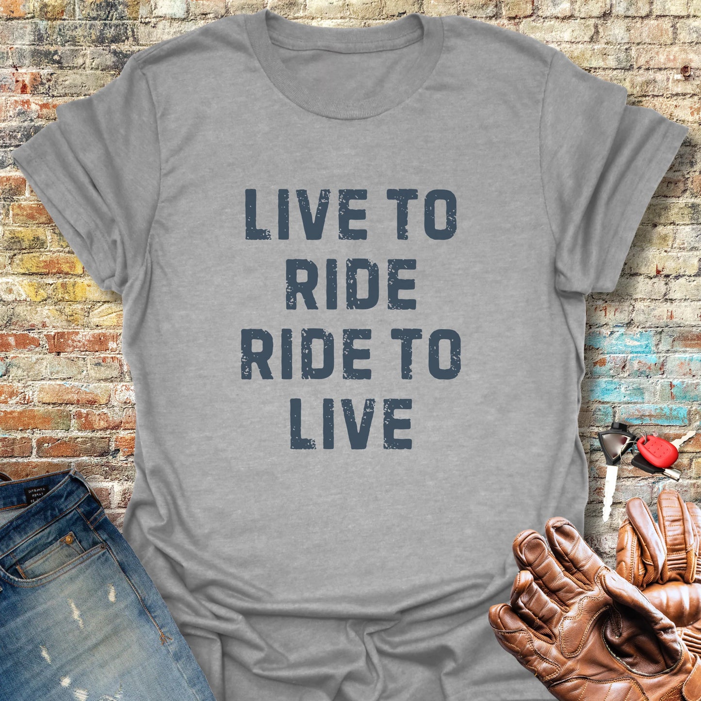 Live To Ride (Text) T-Shirt - Sport Grey