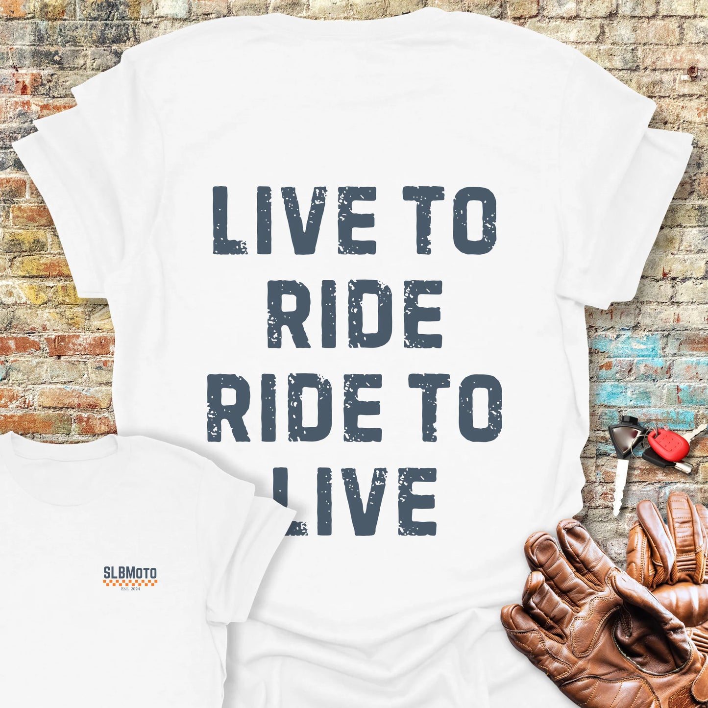 Live To Ride (Text) Back Print T-Shirt - White