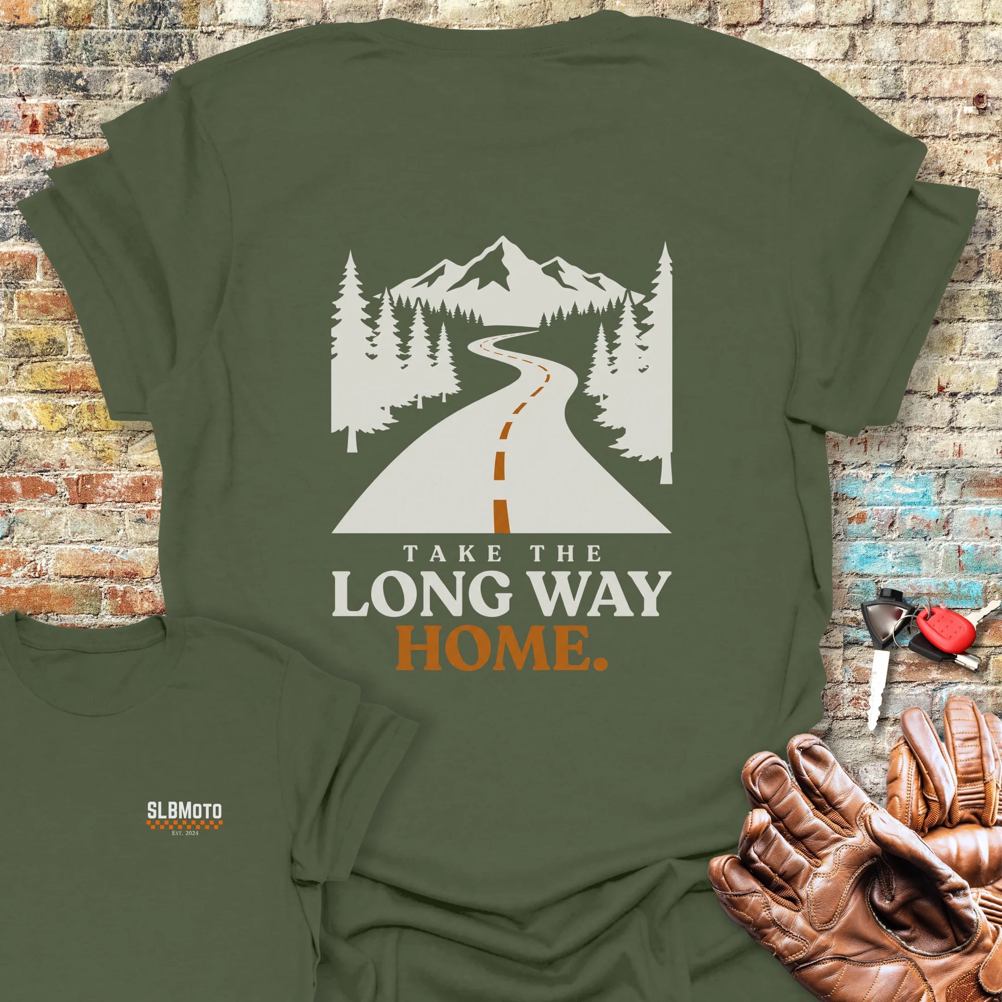 Long Way Home Back Print T-Shirt - Military Green