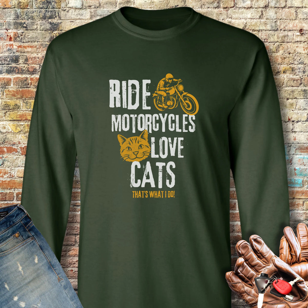Love Cats Long Sleeve T-Shirt - Forest Green
