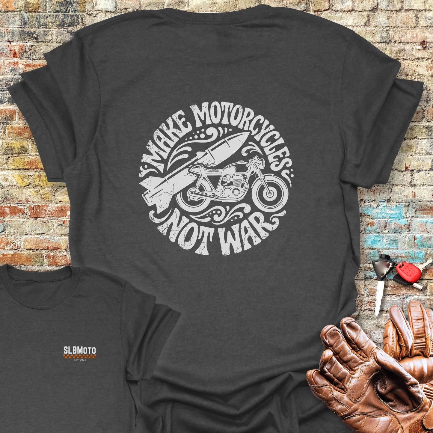 Make Motorcycles Back Print T-Shirt - Dark Heather