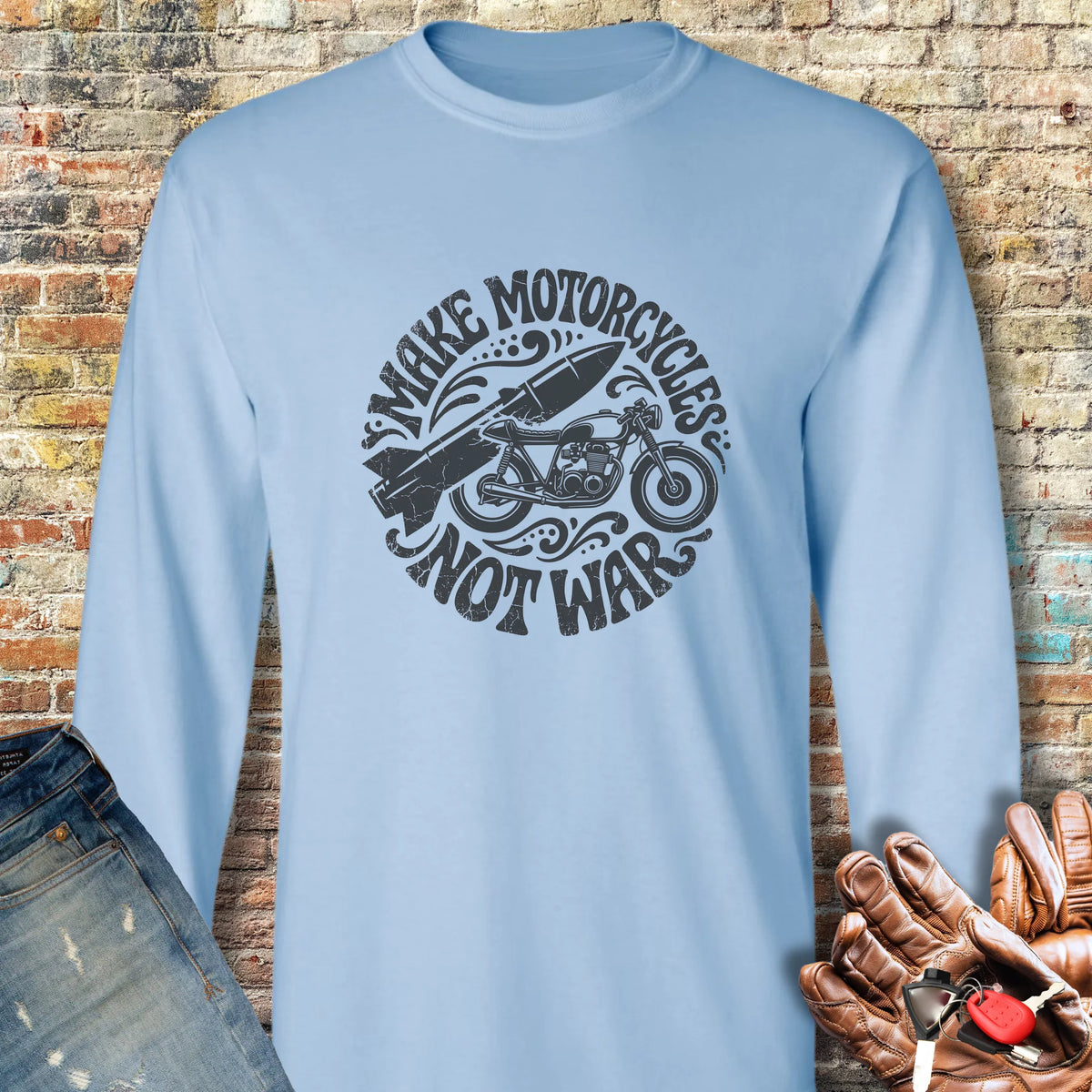 Make Motorcycles Long Sleeve T-Shirt - Light Blue